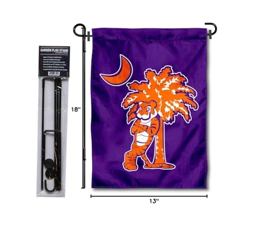 College Flags & Banners Co. Clemson Tiger and Palmetto Garden Banner and Flag Stand Pole Holder Set - Sports Collectibles, Sports Memorabilia, Sports Fan Shop, Sports Gifts