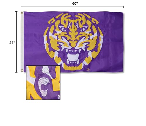 College Flags & Banners Co. Louisiana State LSU Tigers Tiger Head Embroidered and Stitched Nylon Flag - Sports Collectibles, Sports Memorabilia, Sports Fan Shop, Sports Gifts