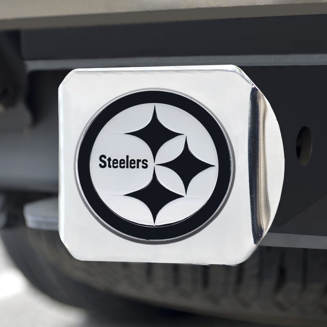 Pittsburgh Steelers Hitch Cover Chrome Emblem on Chrome - Special Order - Sports Collectibles, Sports Memorabilia, Sports Fan Shop, Sports Gifts