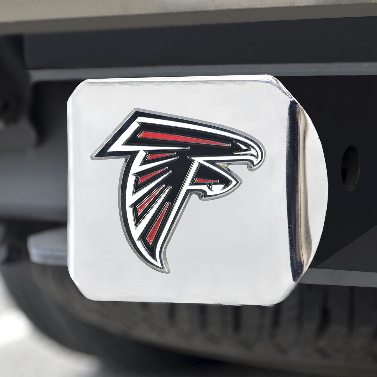 Atlanta Falcons Hitch Cover Color Emblem on Chrome - Sports Collectibles, Sports Memorabilia, Sports Fan Shop, Sports Gifts