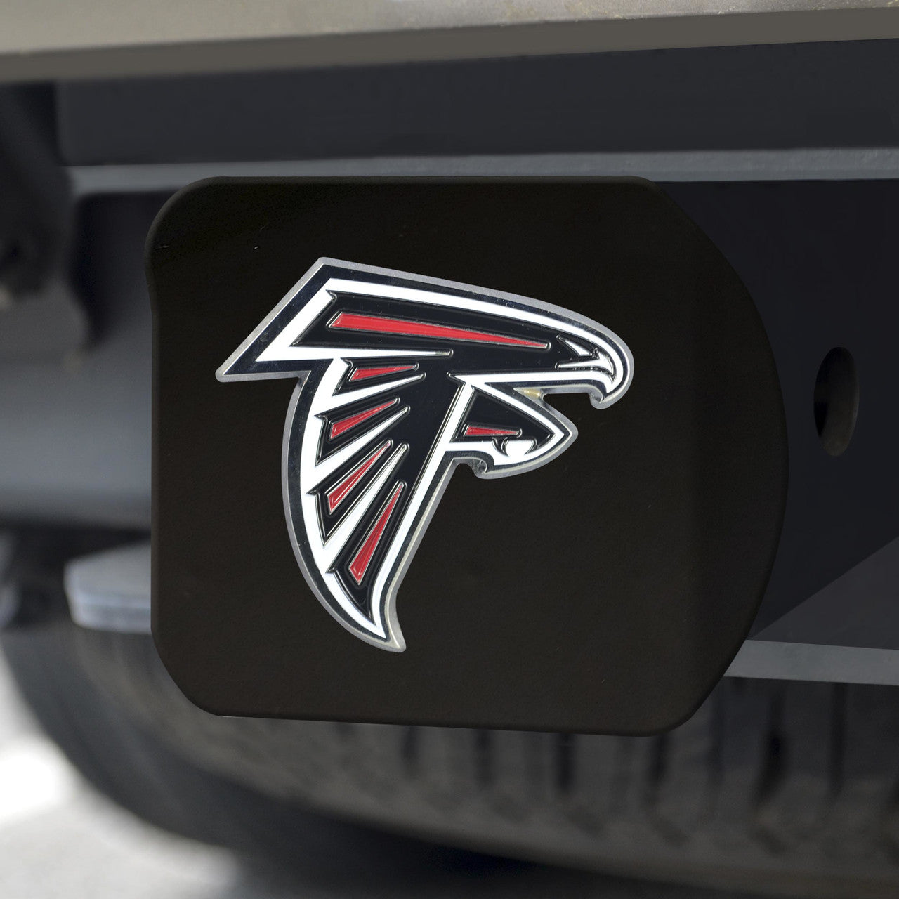 Atlanta Falcons Hitch Cover Color Emblem on Black - Sports Collectibles, Sports Memorabilia, Sports Fan Shop, Sports Gifts