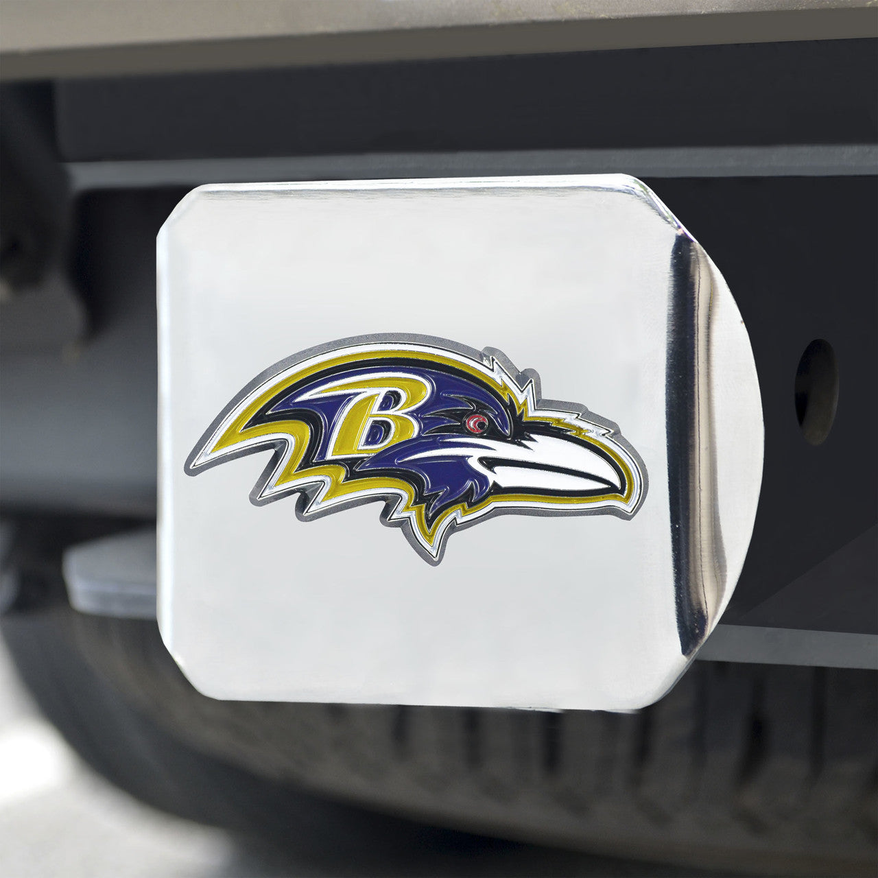 Baltimore Ravens Hitch Cover Color Emblem on Chrome - Sports Collectibles, Sports Memorabilia, Sports Fan Shop, Sports Gifts