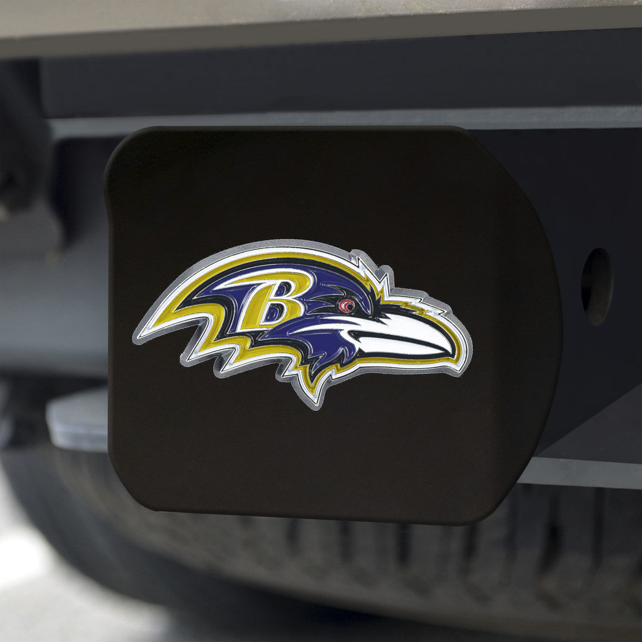 Baltimore Ravens Hitch Cover Color Emblem on Black - Sports Collectibles, Sports Memorabilia, Sports Fan Shop, Sports Gifts