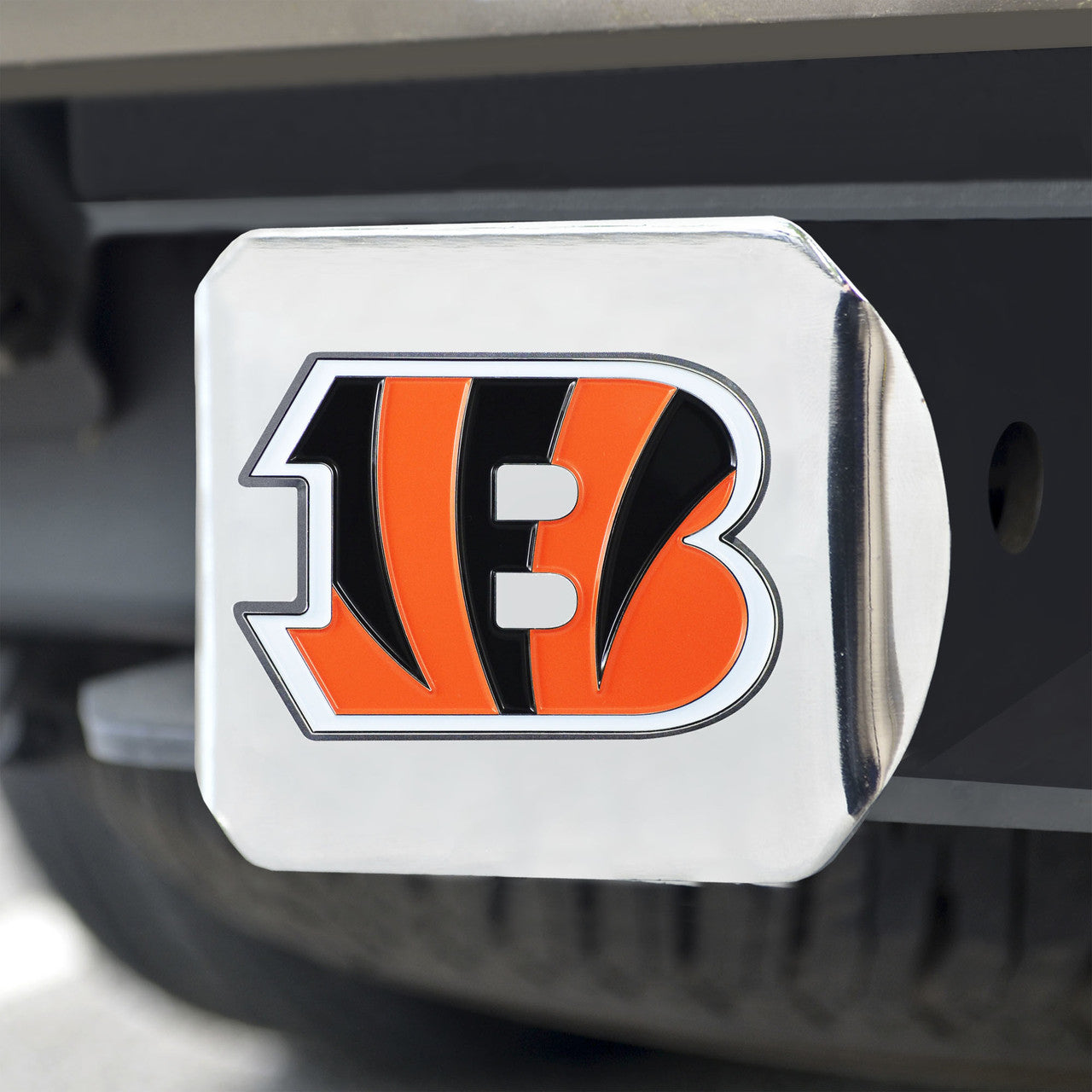 Cincinnati Bengals Hitch Cover Color Emblem on Chrome - Sports Collectibles, Sports Memorabilia, Sports Fan Shop, Sports Gifts