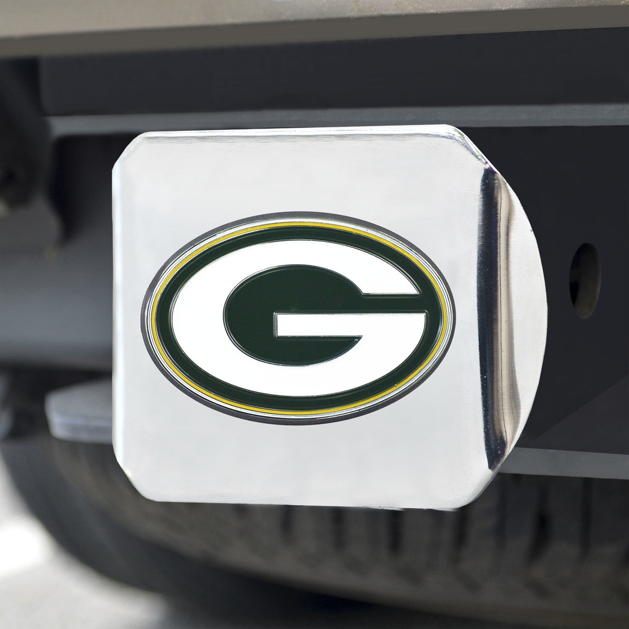Green Bay Packers Hitch Cover Color Emblem on Chrome - Sports Collectibles, Sports Memorabilia, Sports Fan Shop, Sports Gifts