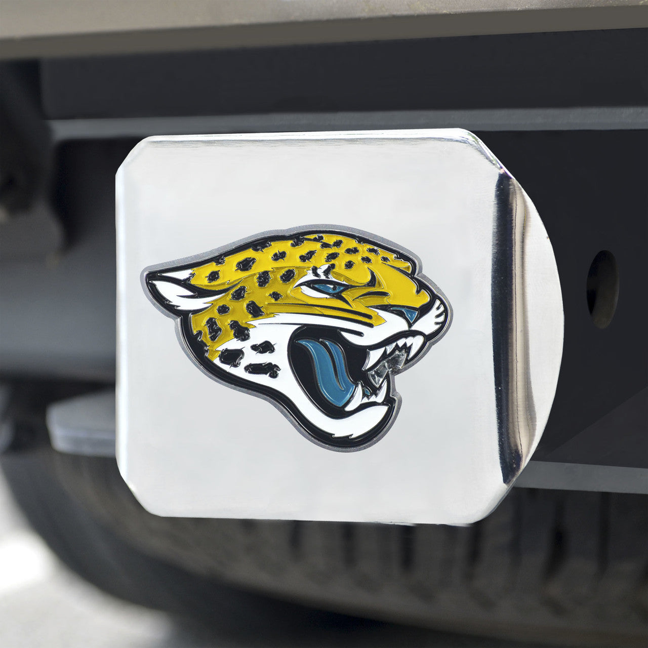 Jacksonville Jaguars Hitch Cover Color Emblem on Chrome - Sports Collectibles, Sports Memorabilia, Sports Fan Shop, Sports Gifts
