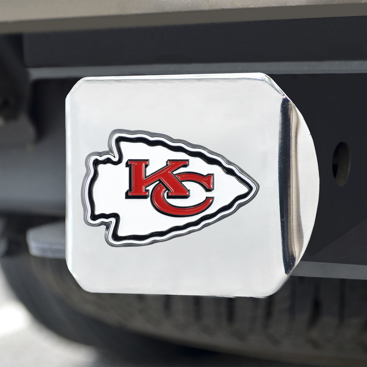 Kansas City Chiefs Hitch Cover Color Emblem on Chrome - Sports Collectibles, Sports Memorabilia, Sports Fan Shop, Sports Gifts