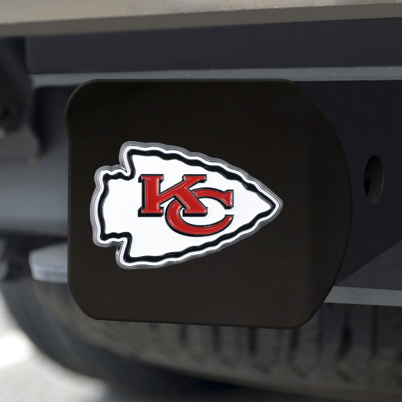 Kansas City Chiefs Hitch Cover Color Emblem on Black - Sports Collectibles, Sports Memorabilia, Sports Fan Shop, Sports Gifts