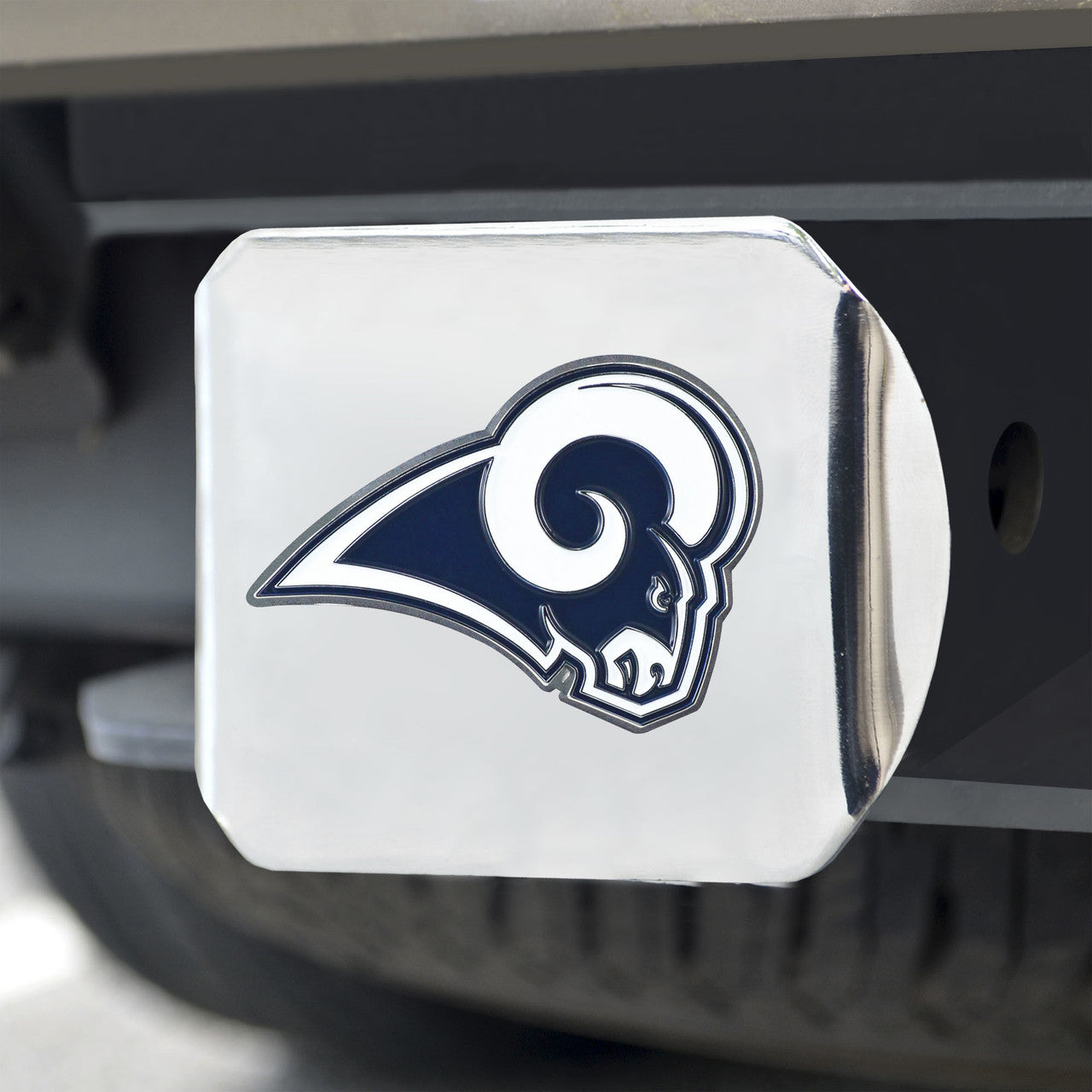 Los Angeles Rams Hitch Cover Color Emblem on Chrome - Sports Collectibles, Sports Memorabilia, Sports Fan Shop, Sports Gifts