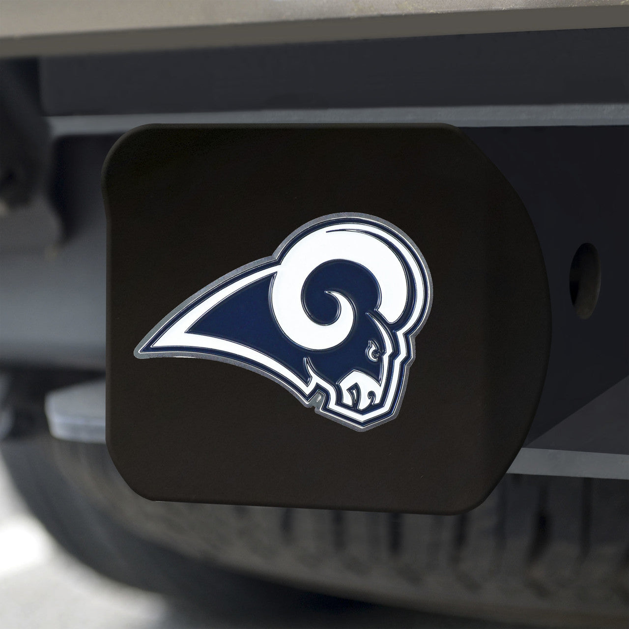 Los Angeles Rams Hitch Cover Color Emblem on Black - Sports Collectibles, Sports Memorabilia, Sports Fan Shop, Sports Gifts