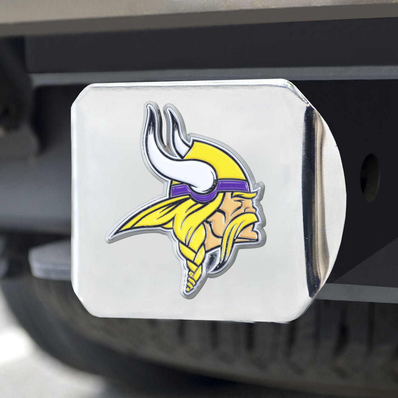 Minnesota Vikings Hitch Cover Color Emblem on Chrome - Sports Collectibles, Sports Memorabilia, Sports Fan Shop, Sports Gifts