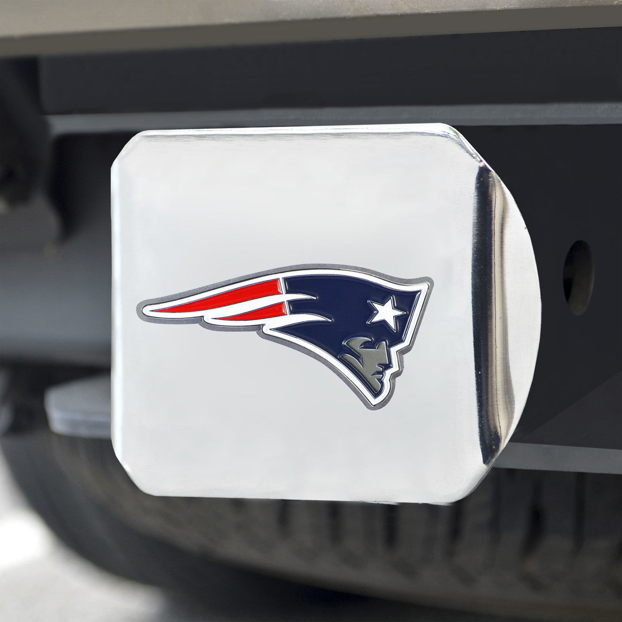 New England Patriots Hitch Cover Color Emblem on Chrome - Sports Collectibles, Sports Memorabilia, Sports Fan Shop, Sports Gifts