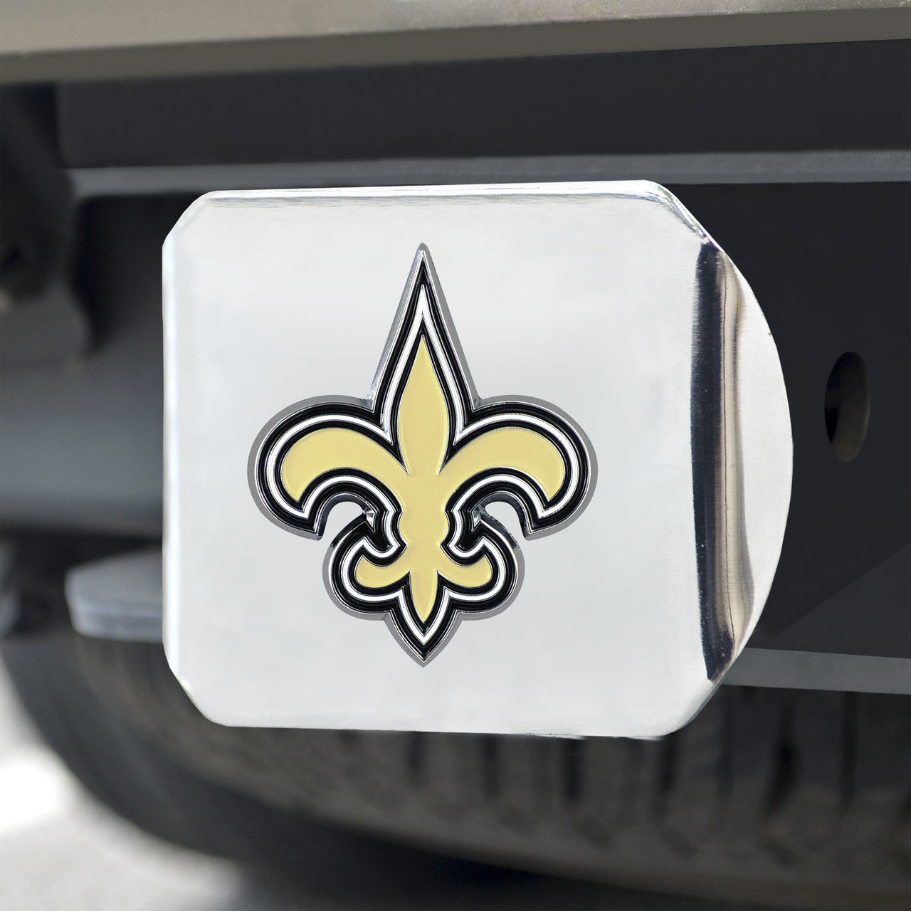 New Orleans Saints Hitch Cover Color Emblem on Chrome - Sports Collectibles, Sports Memorabilia, Sports Fan Shop, Sports Gifts