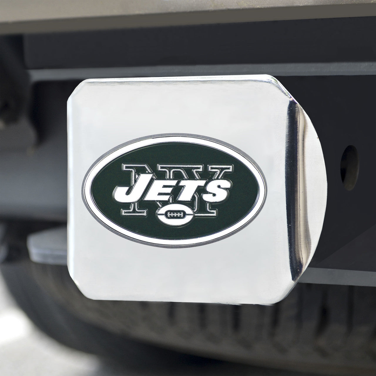 New York Jets Hitch Cover Color Emblem on Chrome - Sports Collectibles, Sports Memorabilia, Sports Fan Shop, Sports Gifts
