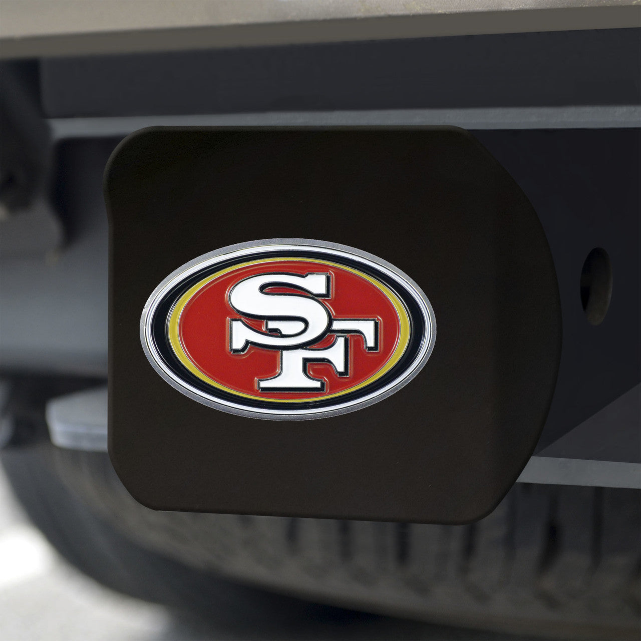 San Francisco 49ers Hitch Cover Color Emblem on Black - Sports Collectibles, Sports Memorabilia, Sports Fan Shop, Sports Gifts