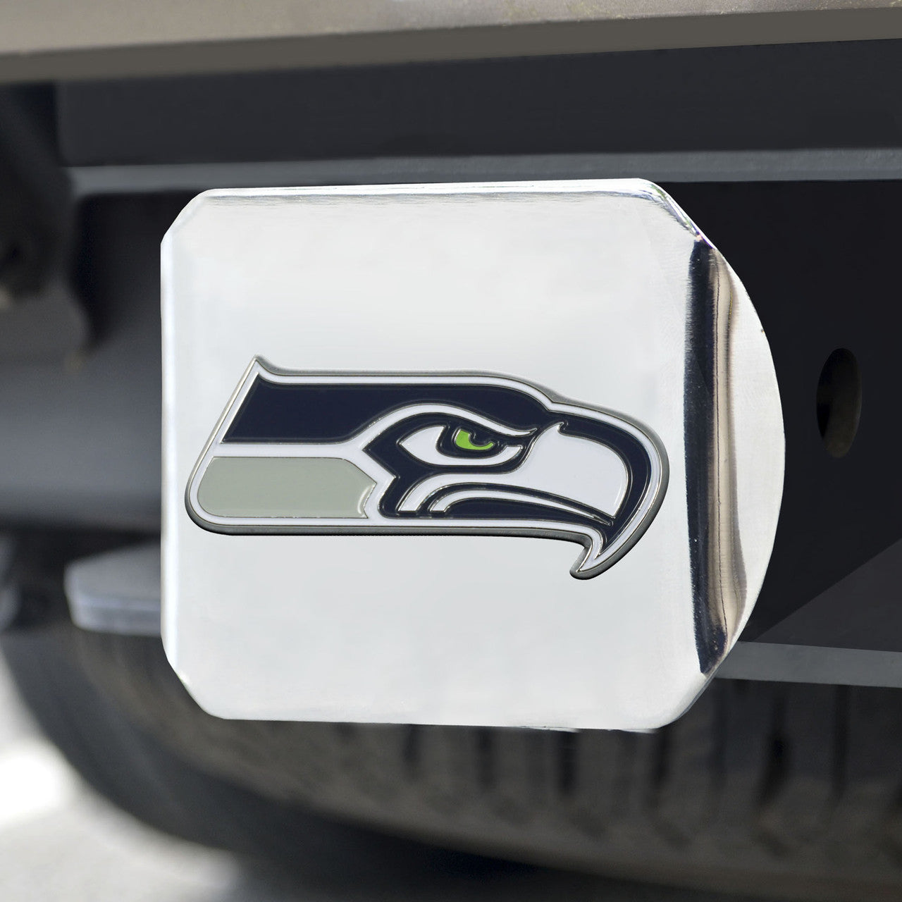 Seattle Seahawks Hitch Cover Color Emblem on Chrome - Sports Collectibles, Sports Memorabilia, Sports Fan Shop, Sports Gifts