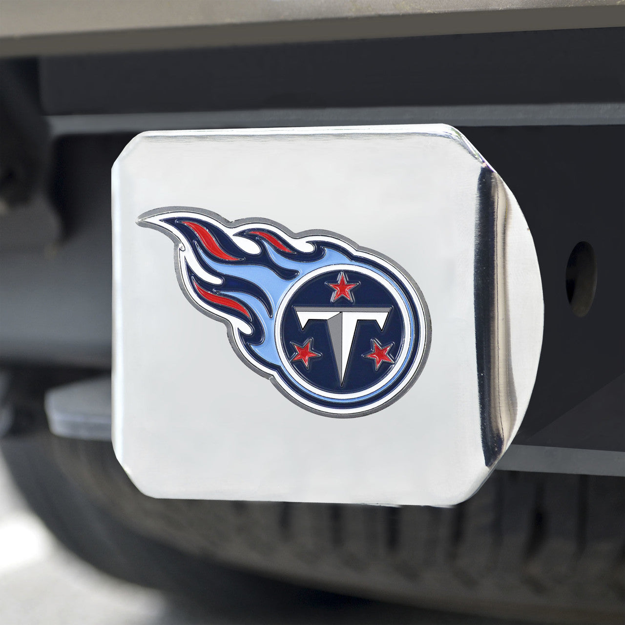 Tennessee Titans Hitch Cover Color Emblem on Chrome - Sports Collectibles, Sports Memorabilia, Sports Fan Shop, Sports Gifts