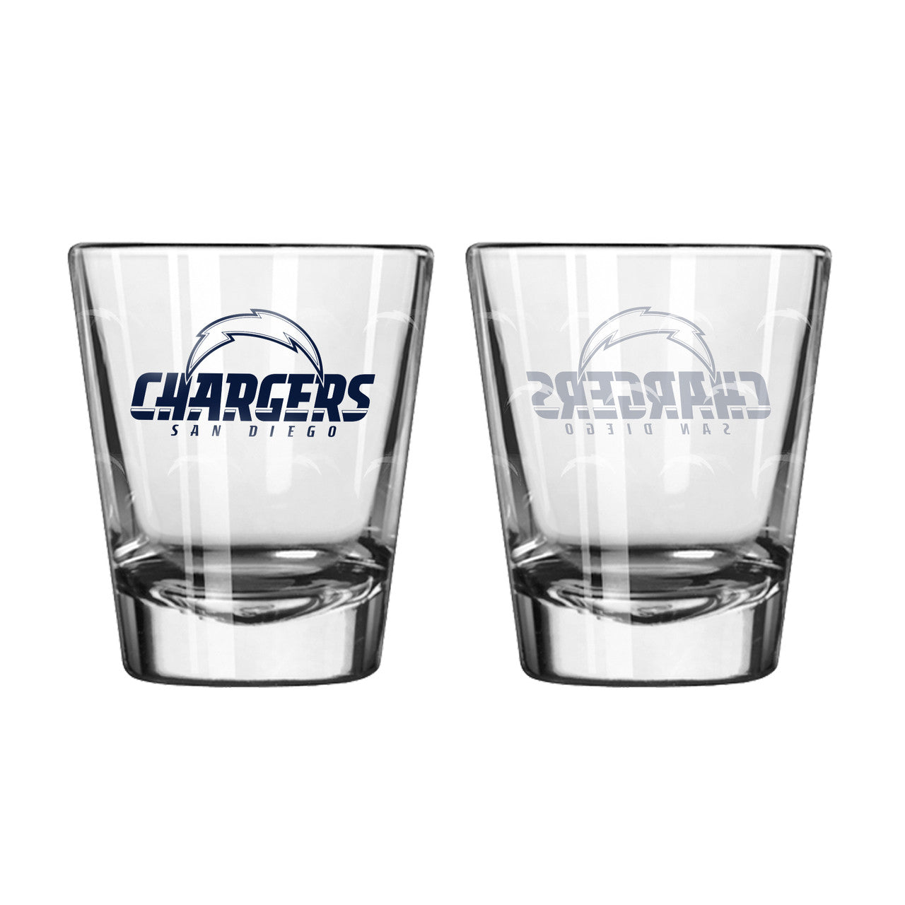 San Diego Chargers Shot Glass Satin Etch Style 2 Pack - Sports Collectibles, Sports Memorabilia, Sports Fan Shop, Sports Gifts