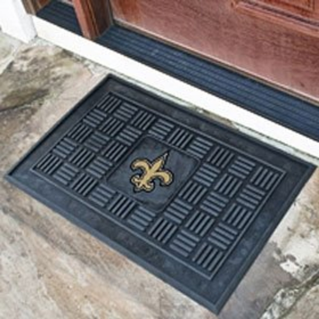 New Orleans Saints Door Mat Medallion 19x30 - Special Order - Sports Collectibles, Sports Memorabilia, Sports Fan Shop, Sports Gifts