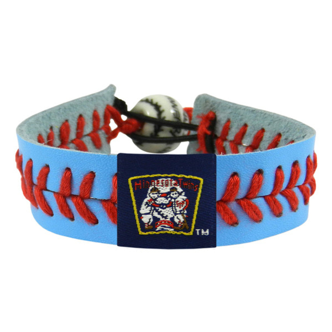 Minnesota Twins Bracelet Team Color Baseball Retro Mini and Paul Mascot Powder Blue Leather Red Thread CO - Sports Collectibles, Sports Memorabilia, Sports Fan Shop, Sports Gifts