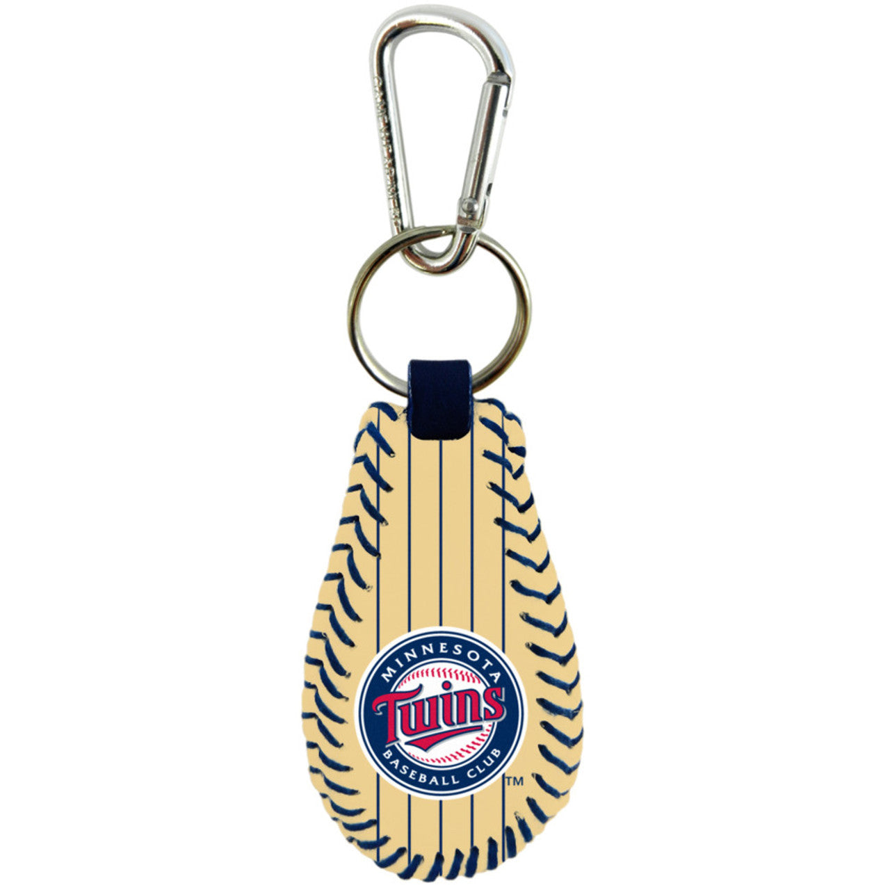 Minnesota Twins Keychain Classic Baseball Pinstripe Cream Leather Navy Thread CO - Sports Collectibles, Sports Memorabilia, Sports Fan Shop, Sports Gifts