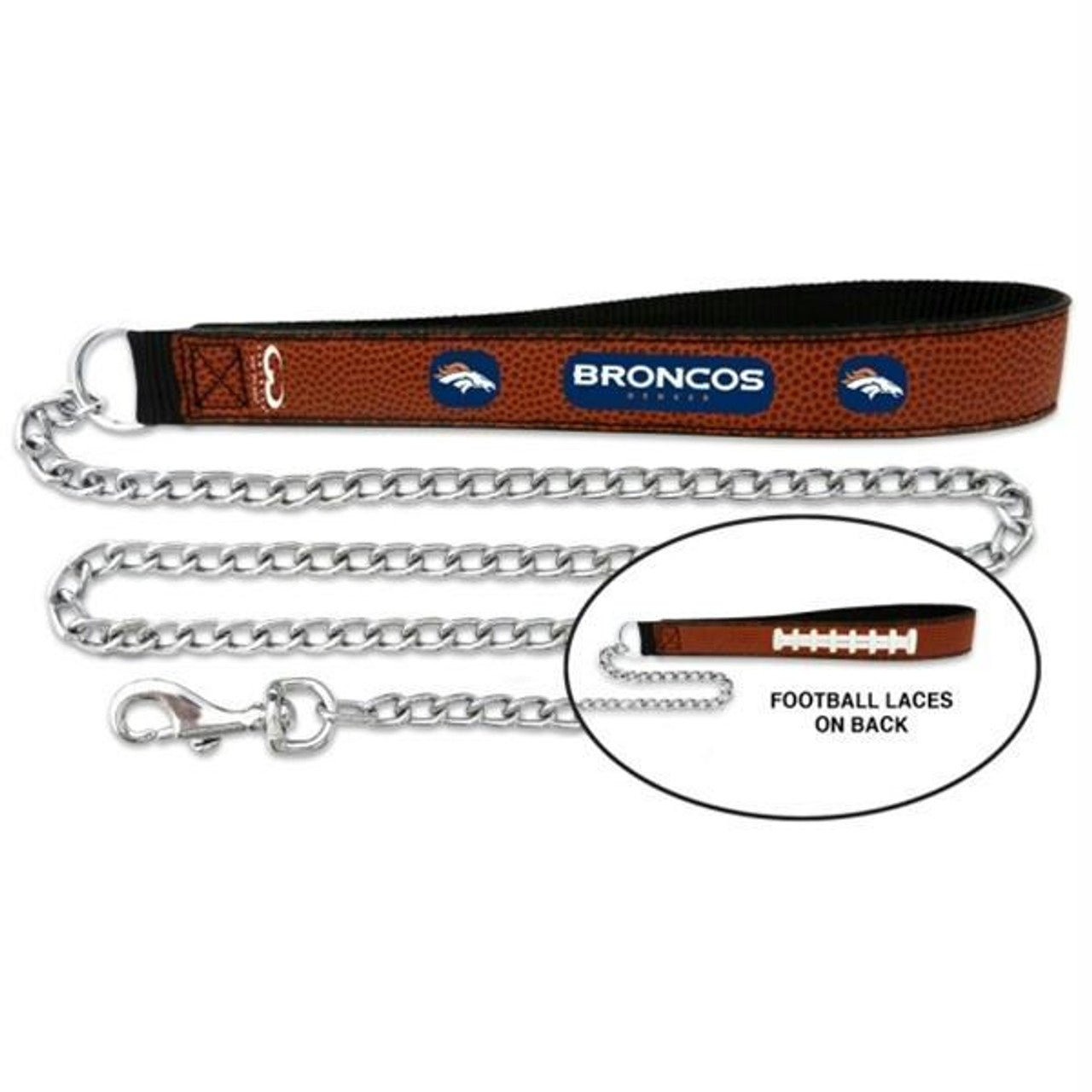 Denver Broncos Pet Leash Football Leather Chain Size Large - Sports Collectibles, Sports Memorabilia, Sports Fan Shop, Sports Gifts