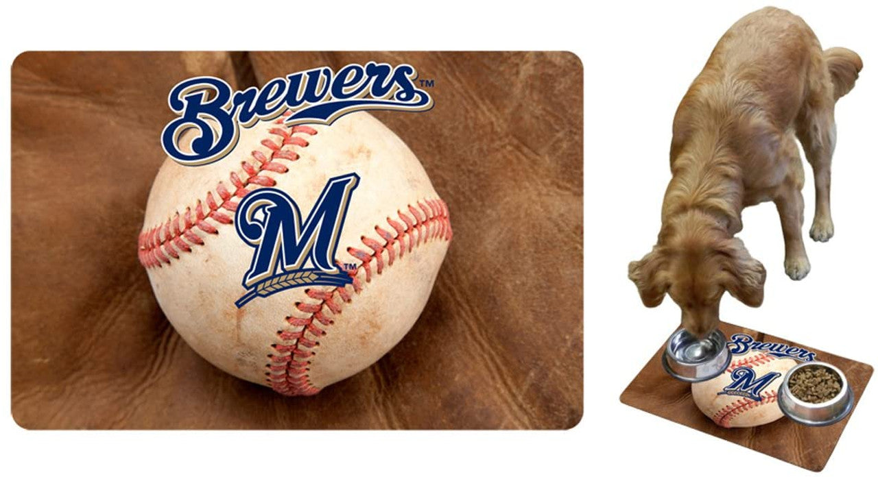Milwaukee Brewers Pet Bowl Mat Classic Baseball Size Large - Sports Collectibles, Sports Memorabilia, Sports Fan Shop, Sports Gifts