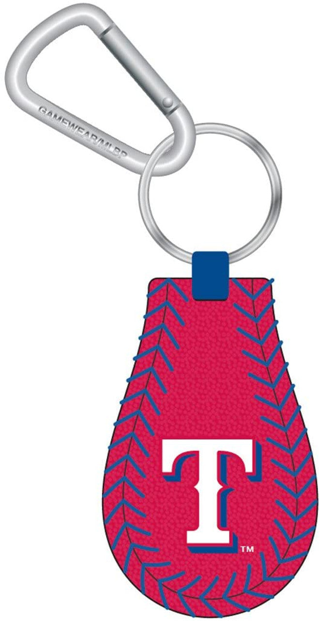 Texas Rangers Keychain Team Color Baseball Red Leather Blue Thread CO - Sports Collectibles, Sports Memorabilia, Sports Fan Shop, Sports Gifts