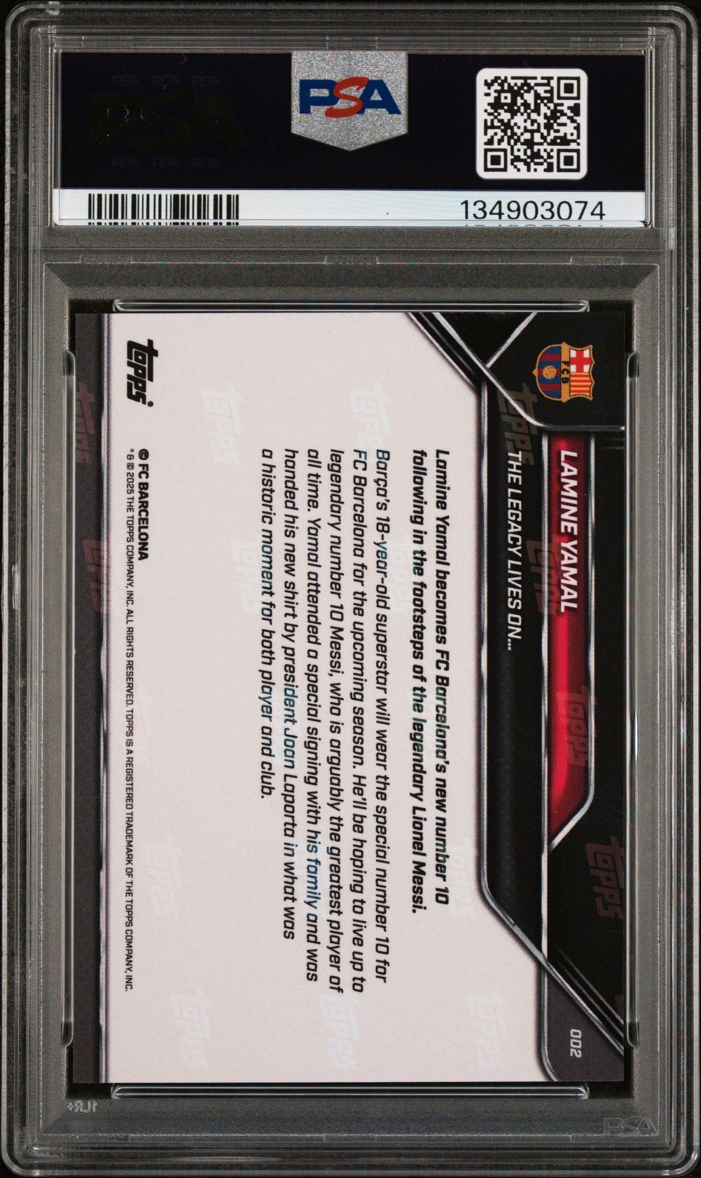 Graded 2025 Topps Now Lamine Yamal #2 FC Barcelona Soccer Card PSA 10 Gem Mint