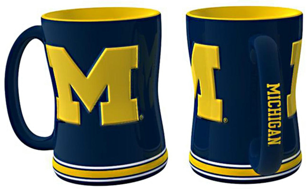 Michigan Wolverines Coffee Mug 14oz Sculpted Relief Team Color - Sports Collectibles, Sports Memorabilia, Sports Fan Shop, Sports Gifts