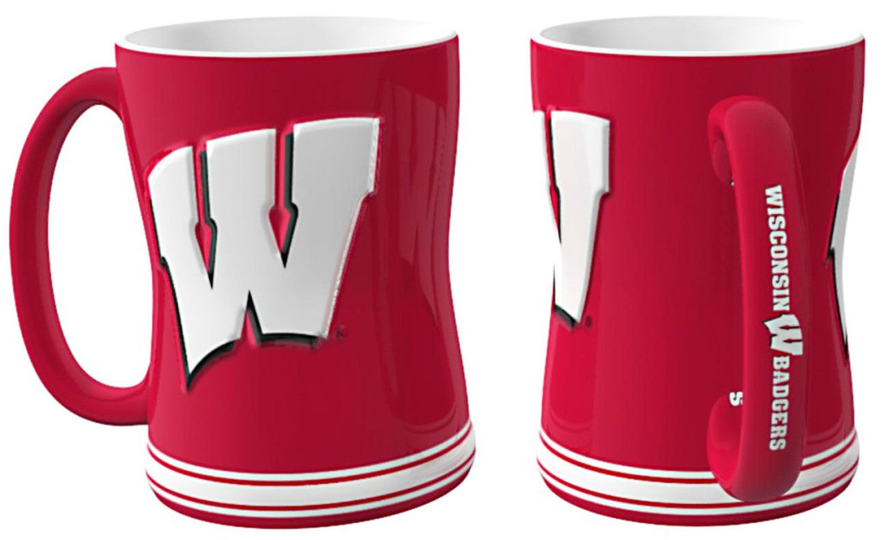 Wisconsin Badgers Coffee Mug 14oz Sculpted Relief Team Color - Sports Collectibles, Sports Memorabilia, Sports Fan Shop, Sports Gifts