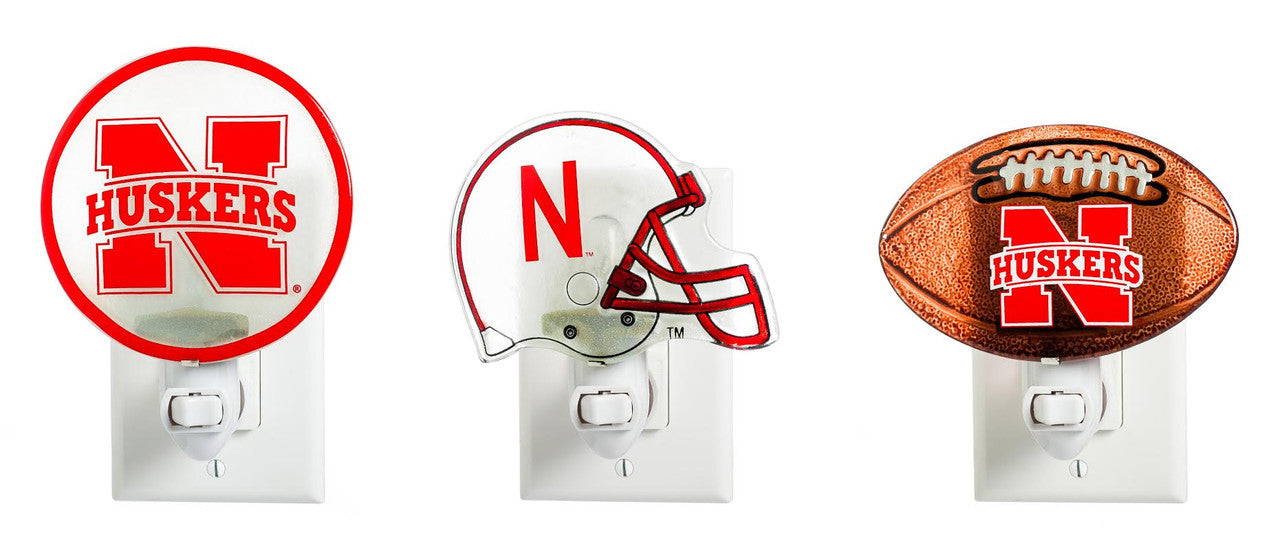 Nebraska Cornhuskers Glass Night Light 3 Assorted 18 piece CO - Sports Collectibles, Sports Memorabilia, Sports Fan Shop, Sports Gifts