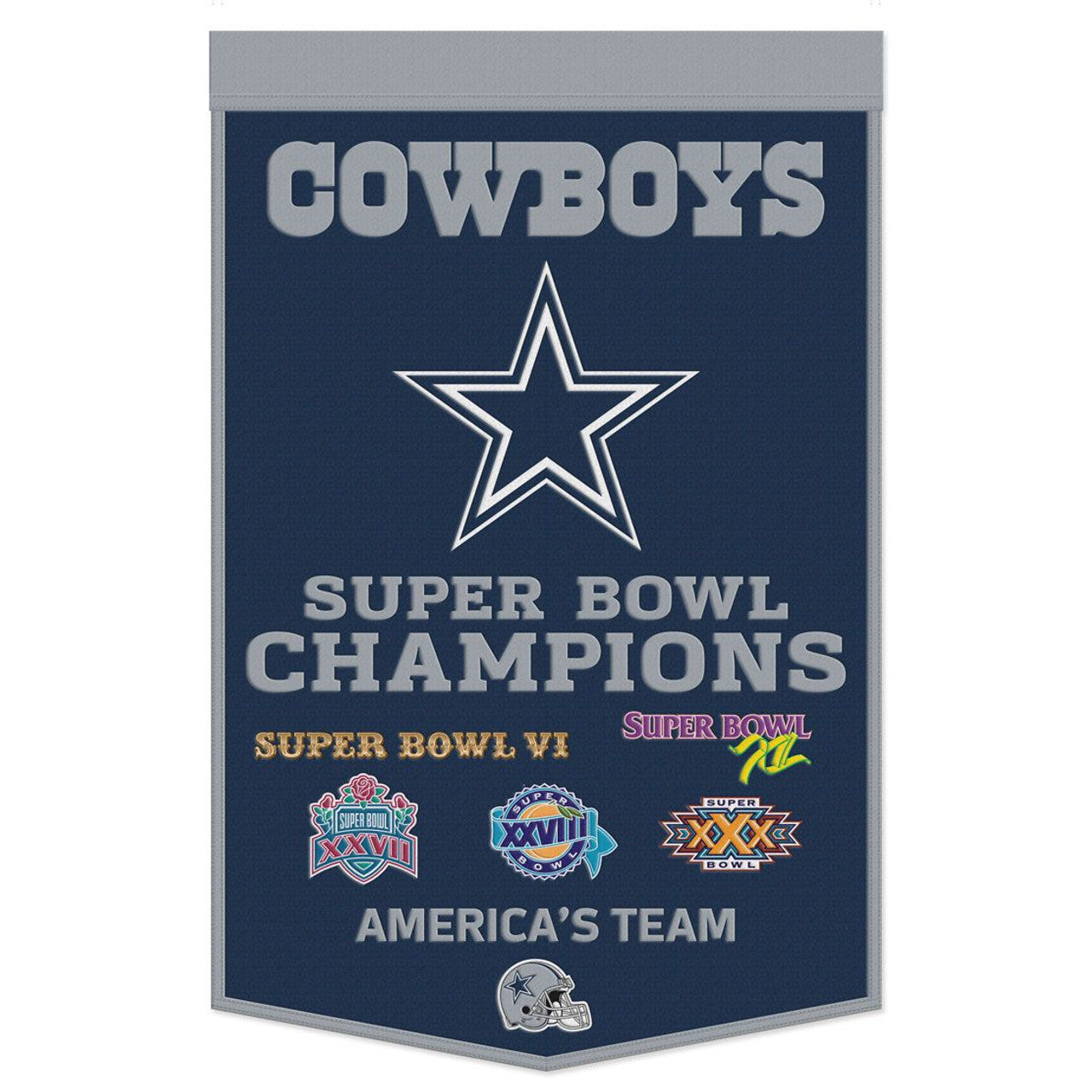 Dallas Cowboys Banner Wool 24x38 Dynasty Champ Design - Sports Collectibles, Sports Memorabilia, Sports Fan Shop, Sports Gifts