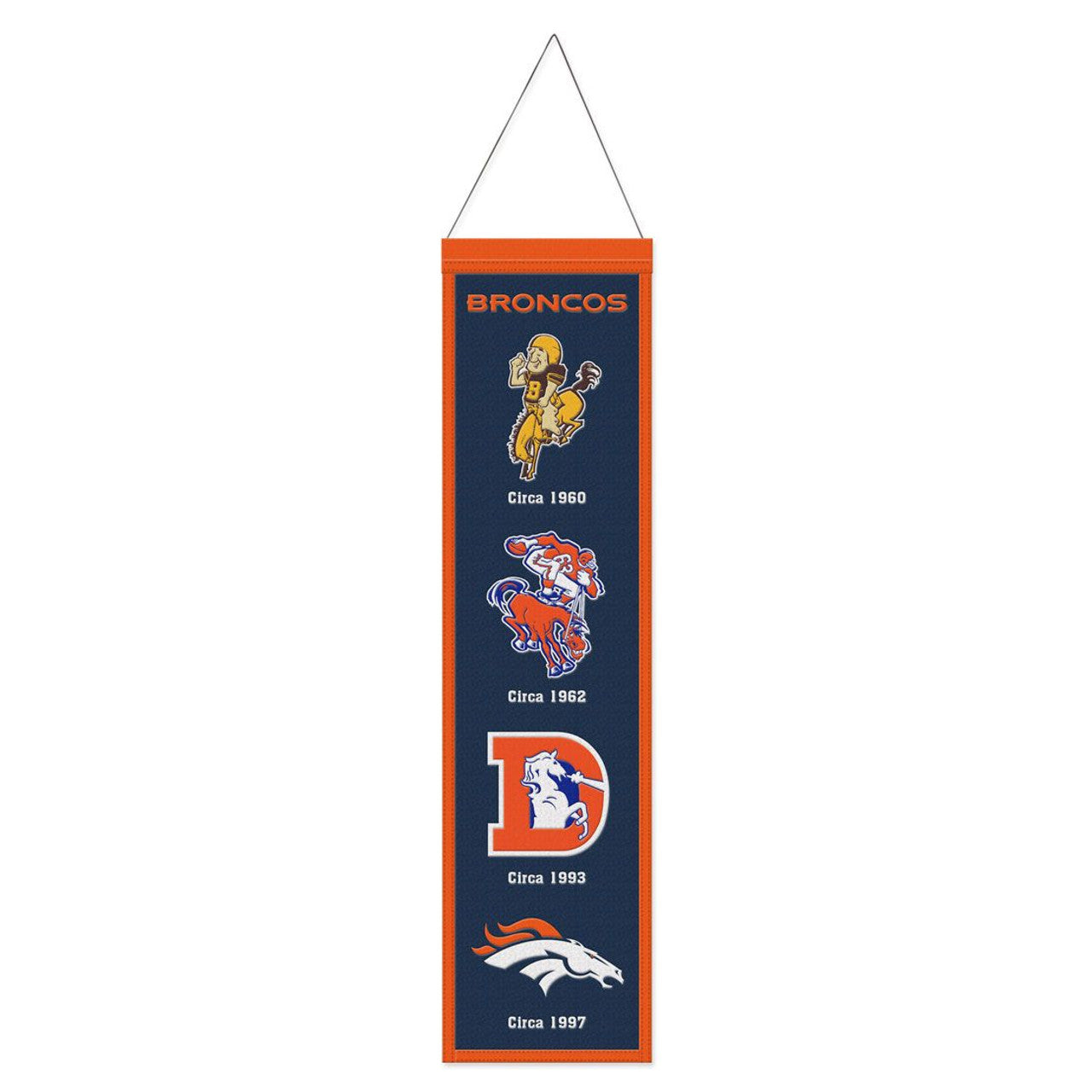 Denver Broncos Banner Wool 8x32 Heritage Evolution Design - Sports Collectibles, Sports Memorabilia, Sports Fan Shop, Sports Gifts
