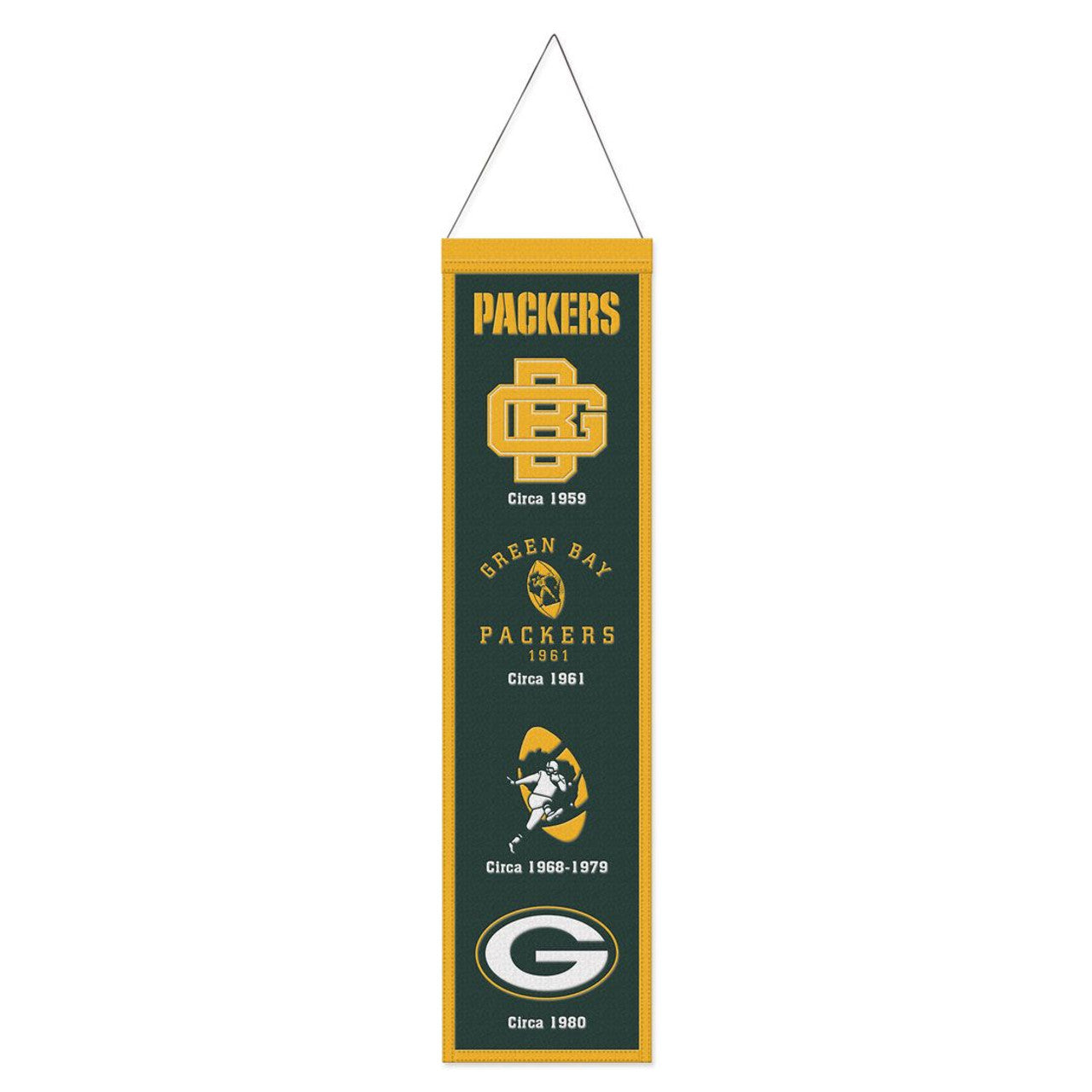 Green Bay Packers Banner Wool 8x32 Heritage Evolution Design - Sports Collectibles, Sports Memorabilia, Sports Fan Shop, Sports Gifts