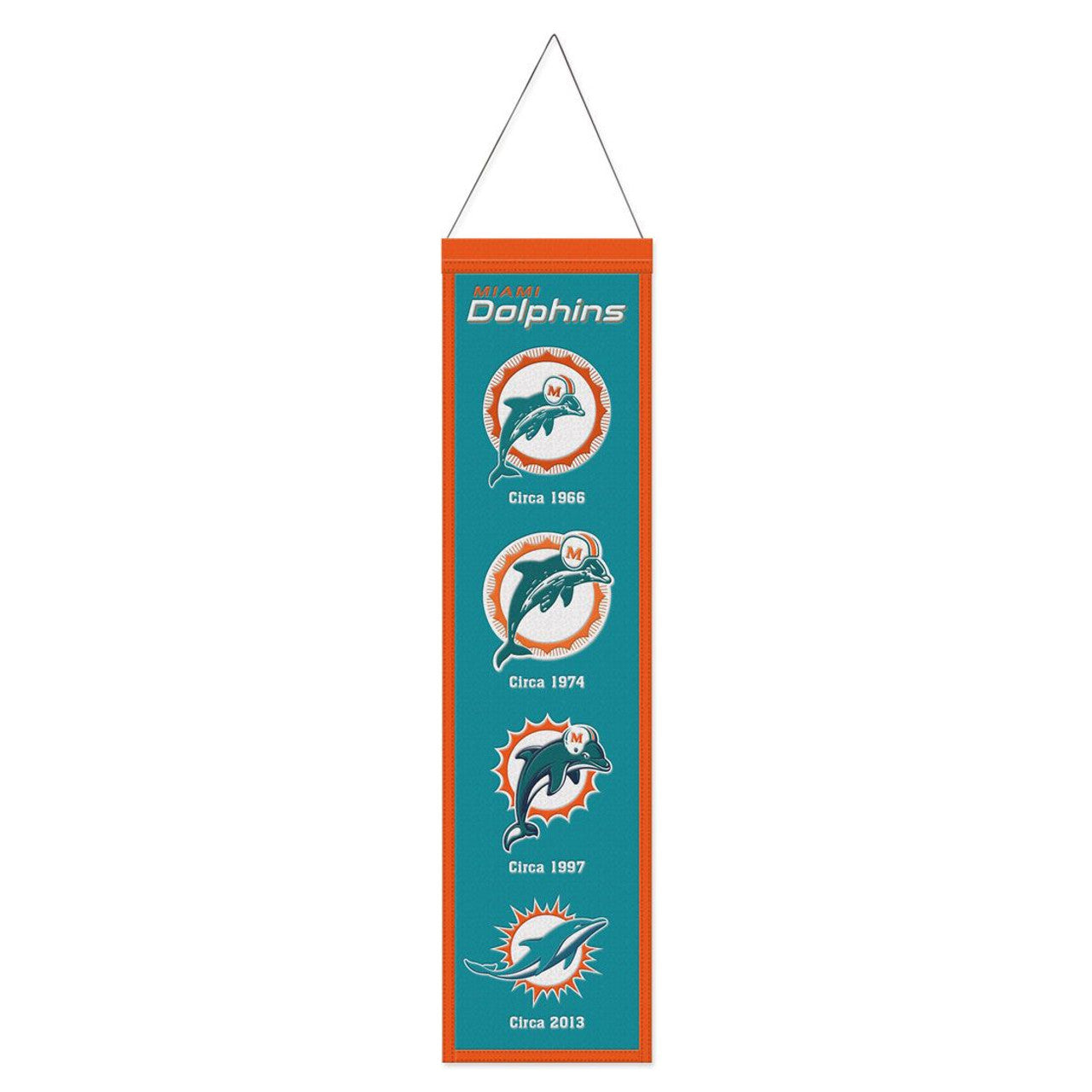 Miami Dolphins Banner Wool 8x32 Heritage Evolution Design - Sports Collectibles, Sports Memorabilia, Sports Fan Shop, Sports Gifts