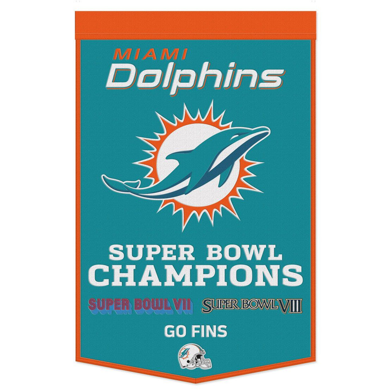 Miami Dolphins Banner Wool 24x38 Dynasty Champ Design - Sports Collectibles, Sports Memorabilia, Sports Fan Shop, Sports Gifts
