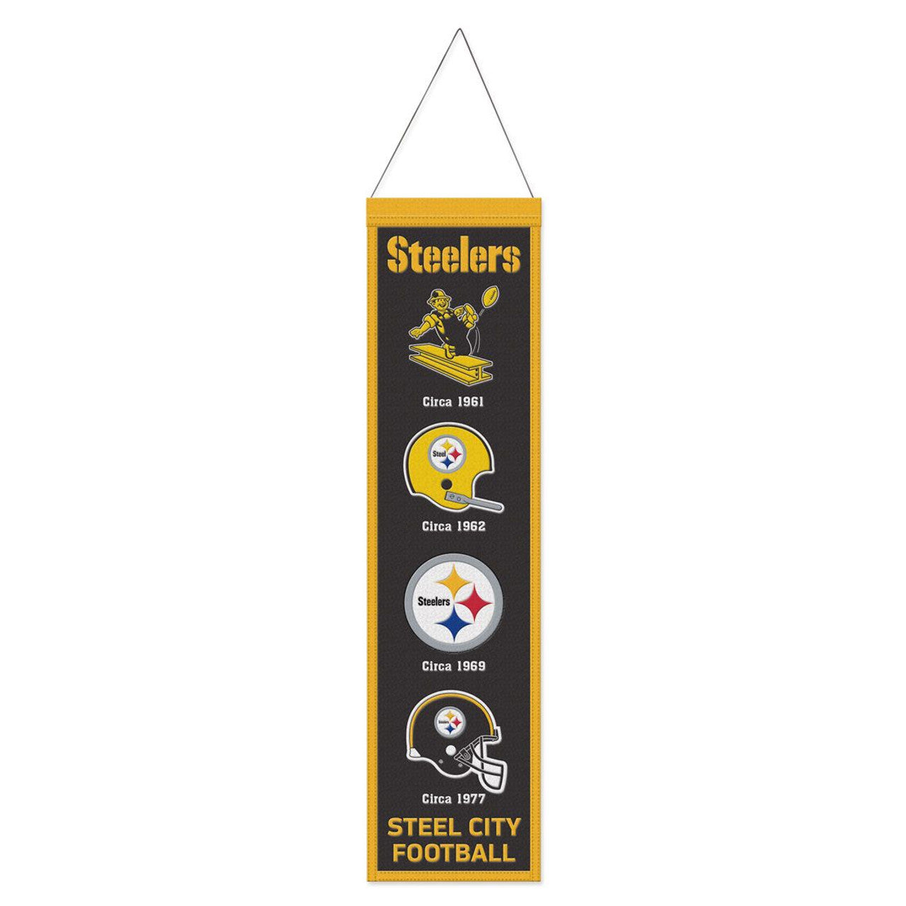 Pittsburgh Steelers Banner Wool 8x32 Heritage Evolution Design - Sports Collectibles, Sports Memorabilia, Sports Fan Shop, Sports Gifts