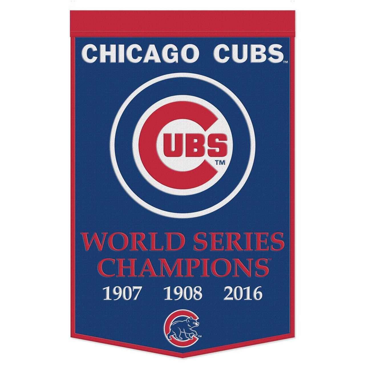 Chicago Cubs Banner Wool 24x38 Dynasty Champ Design - Sports Collectibles, Sports Memorabilia, Sports Fan Shop, Sports Gifts