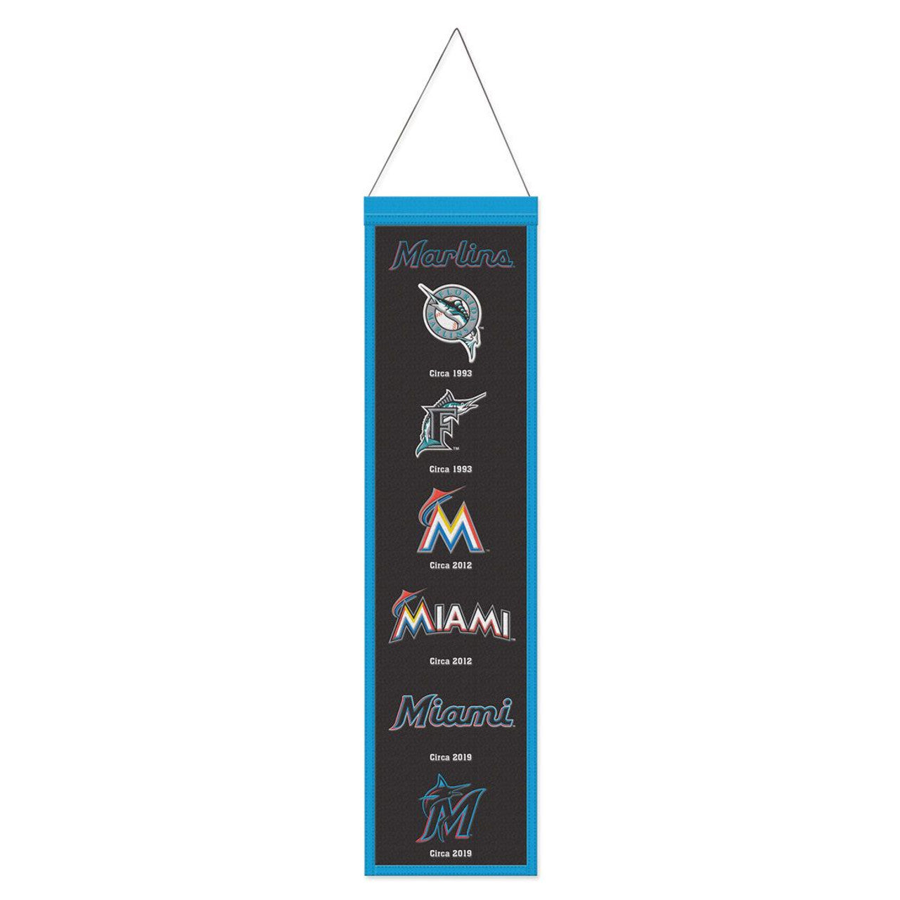Miami Marlins Banner Wool 8x32 Heritage Evolution Design - Special Order - Sports Collectibles, Sports Memorabilia, Sports Fan Shop, Sports Gifts