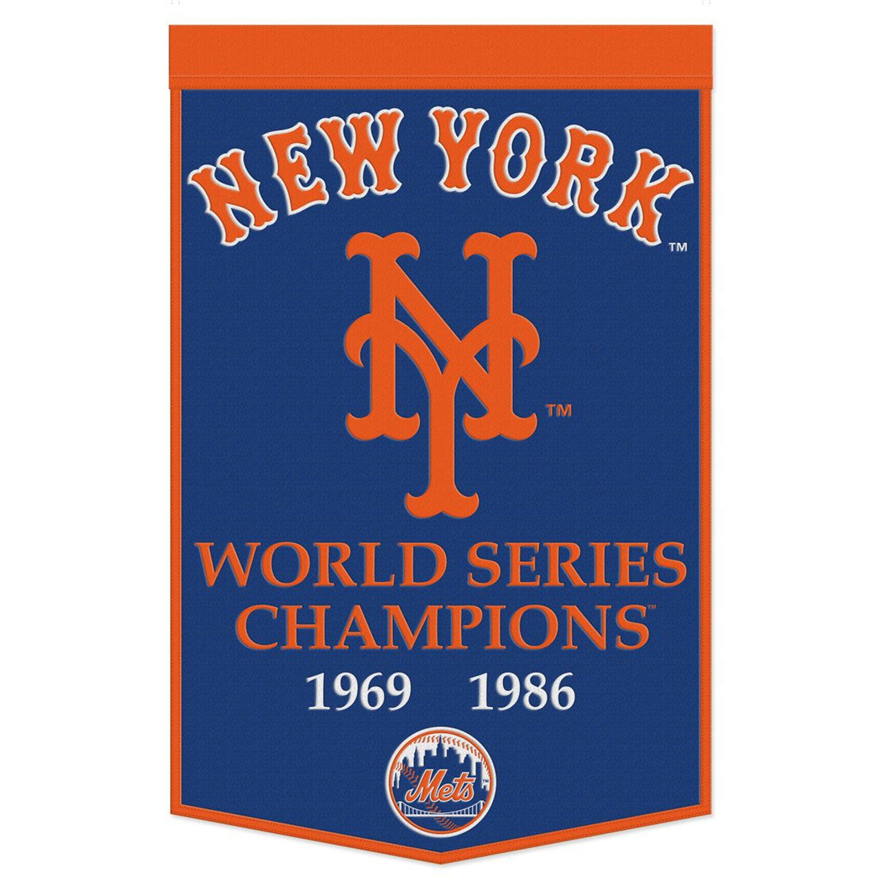 New York Mets Banner Wool 24x38 Dynasty Champ Design - Special Order - Sports Collectibles, Sports Memorabilia, Sports Fan Shop, Sports Gifts