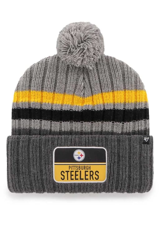 47 Pittsburgh Steelers Grey Stack Cuff Mens Knit Hat - Sports Gifts, Sports Memorabilia, Sports Collectibles, Fan Shop