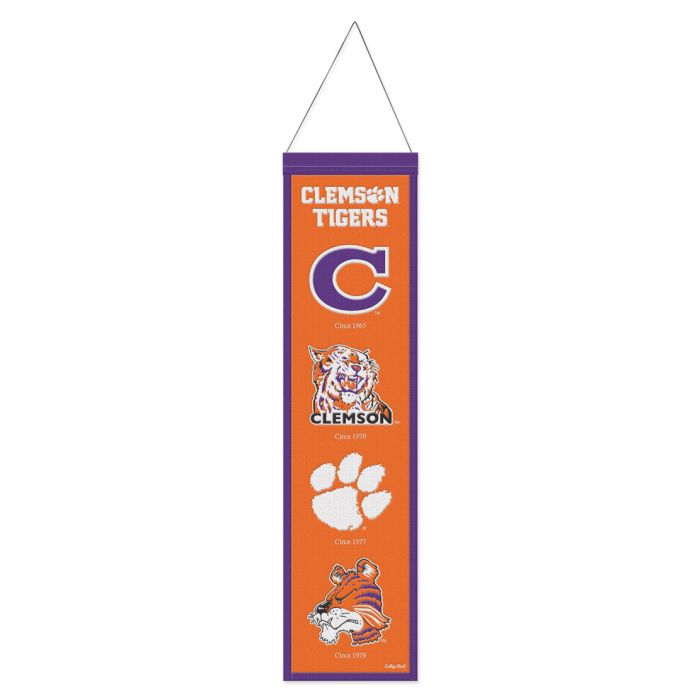 Clemson Tigers /College Vault EVOLUTION Wool Banner 8" x 32" - Sports Collectibles, Sports Memorabilia, Sports Fan Shop, Sports Gifts