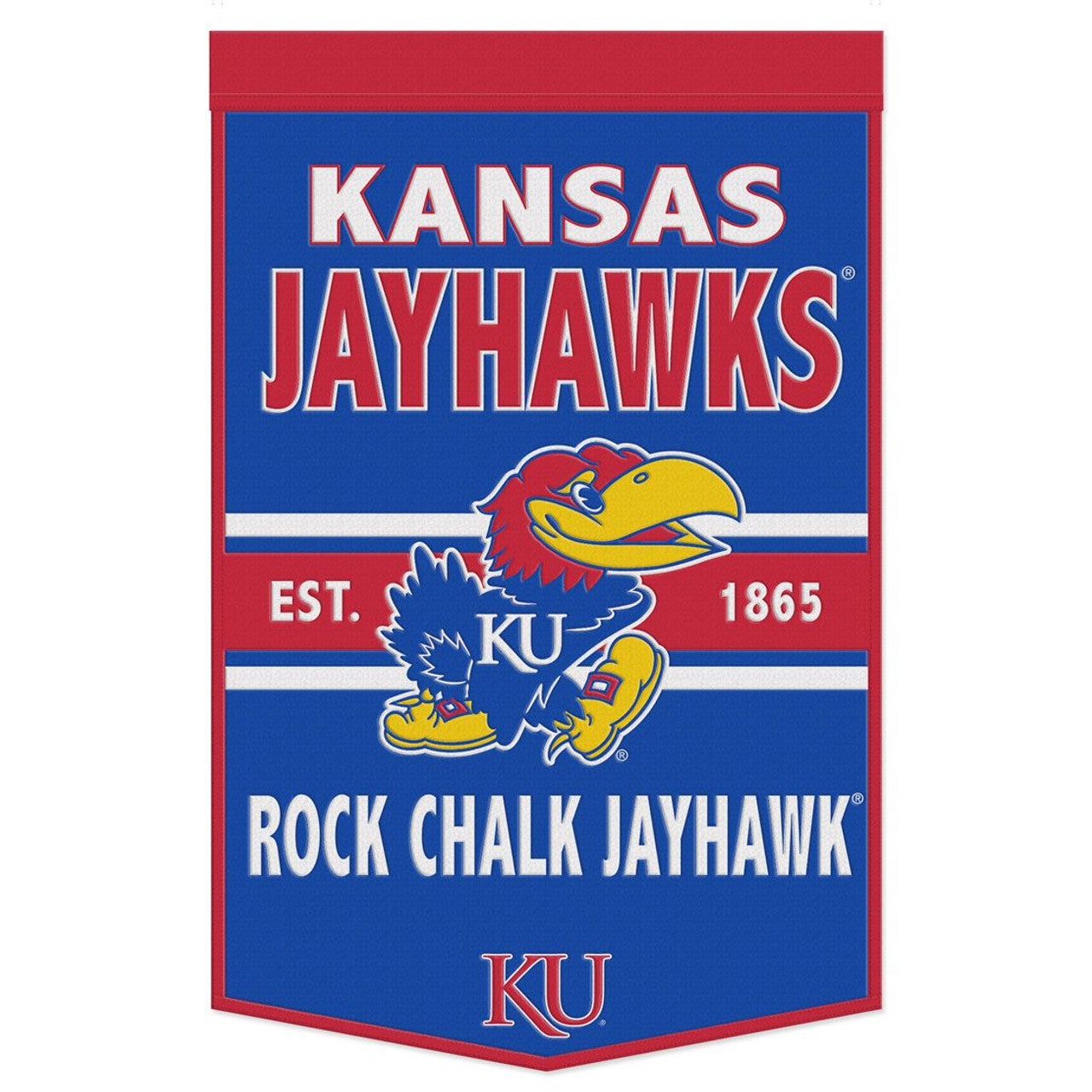 Kansas Jayhawks Banner Wool 24x38 Dynasty Slogan Design - Special Order - Sports Collectibles, Sports Memorabilia, Sports Fan Shop, Sports Gifts