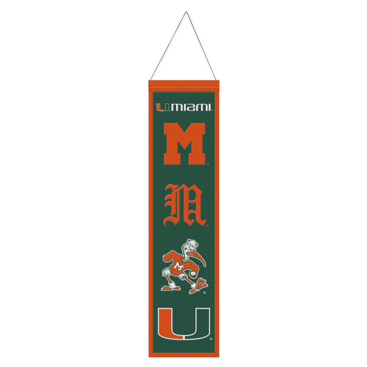Miami Hurricanes Banner Wool 8x32 Heritage Evolution Design - Sports Collectibles, Sports Memorabilia, Sports Fan Shop, Sports Gifts