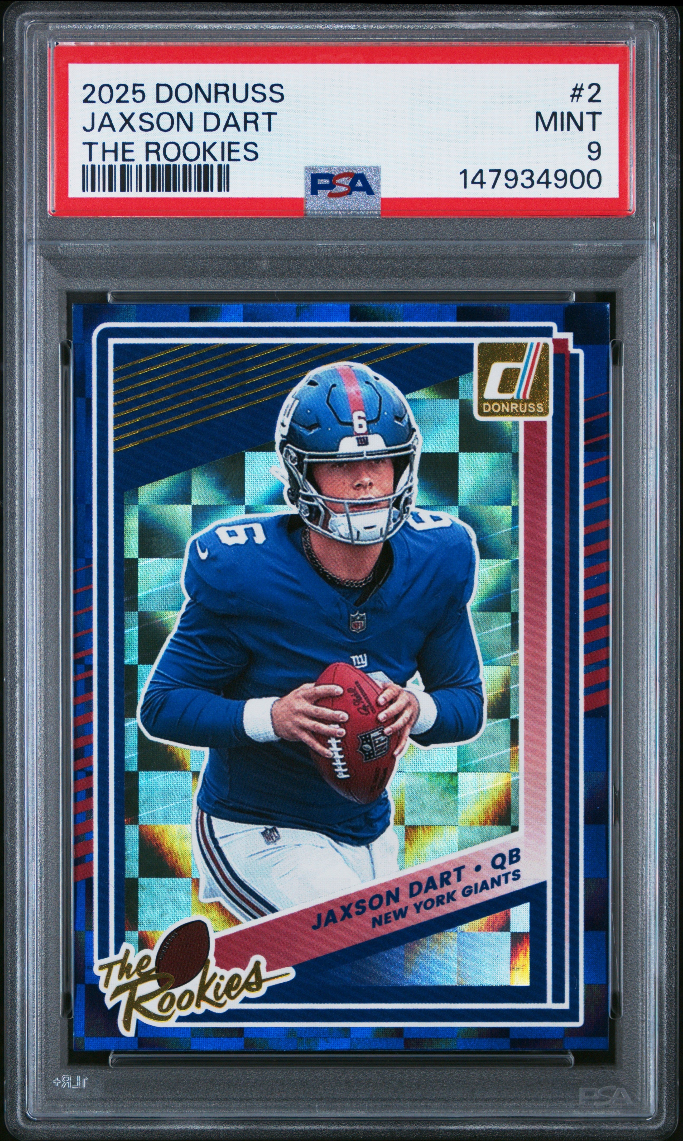 Graded 2025 Panini Donruss Jaxson Dart #2 The Rookies Rookie RC Football Card PSA 9 Mint