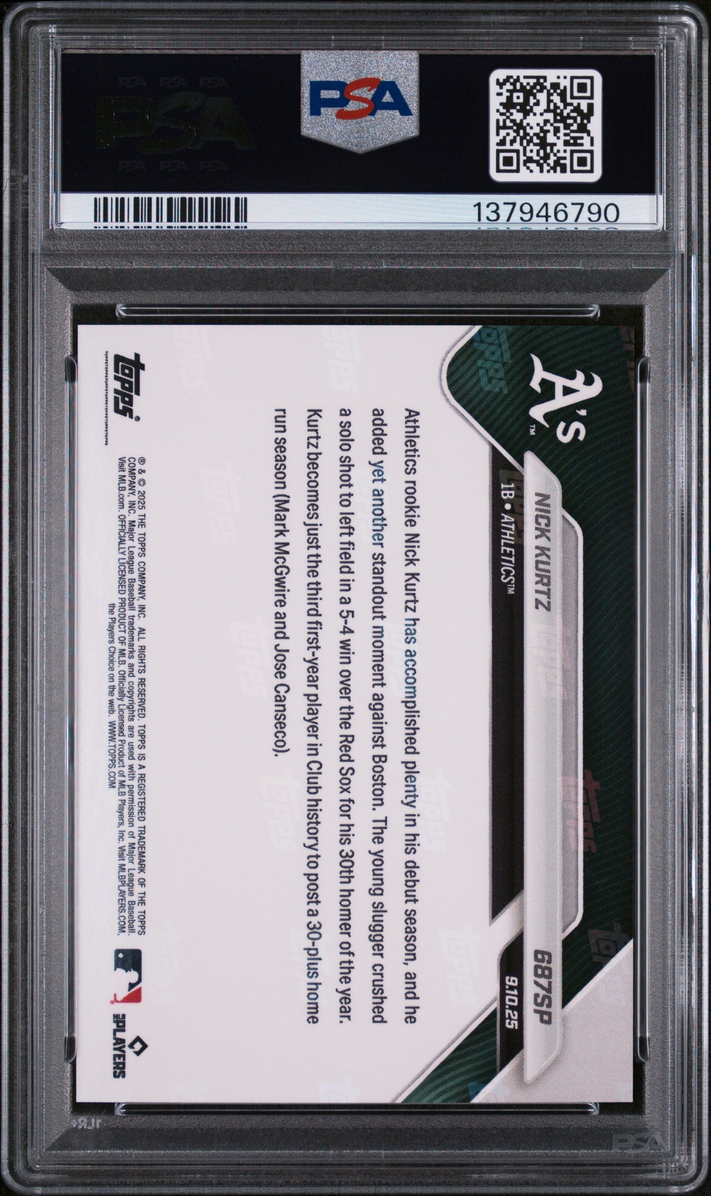 Graded 2025 Topps Now Nick Kurtz #687SP Rookie RC Baseball Card PSA 10 Gem Mint