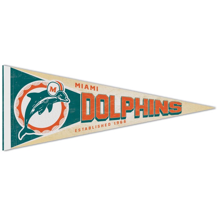 Miami Dolphins / Classic Logo RETRO Premium Pennant 12" x 30" - Sports Collectibles, Sports Memorabilia, Sports Fan Shop, Sports Gifts