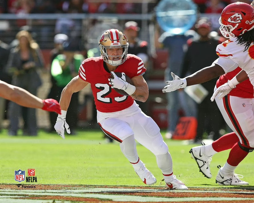 Christian McCaffrey in Action San Francisco 49ers 8" x 10" Football Photo - Sports Collectibles, Sports Memorabilia, Sports Fan Shop, Sports Gifts