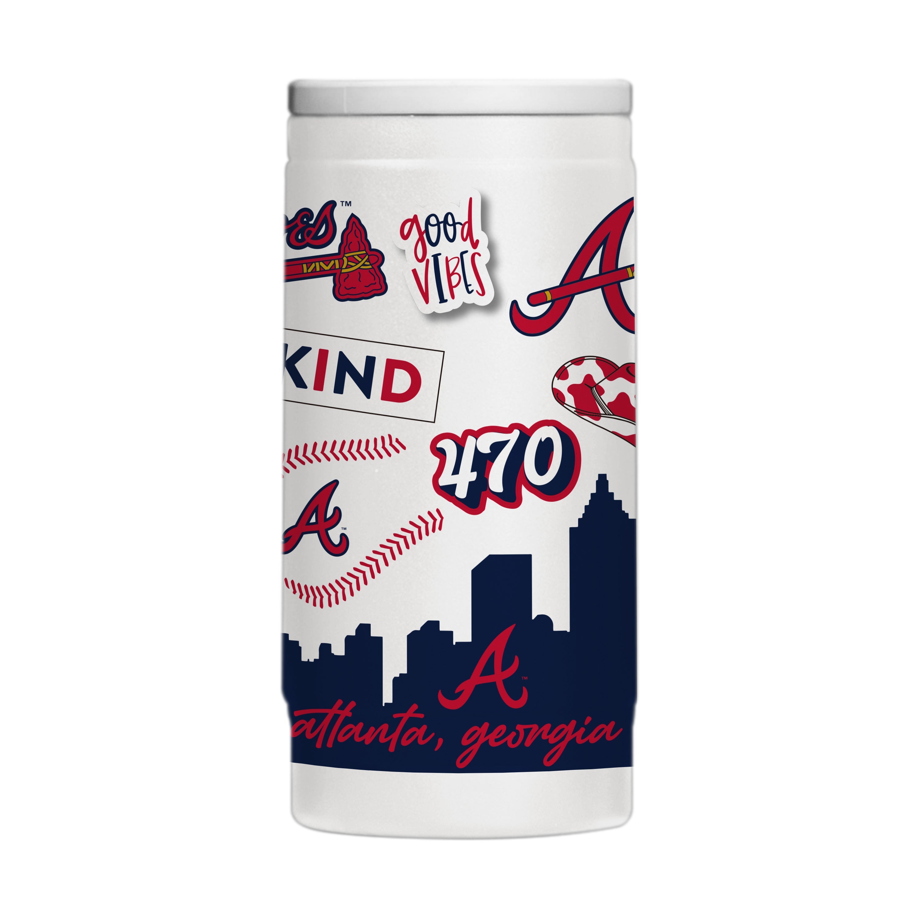 Atlanta Braves 12oz Native Powder Coat Slim Can Coolie - Sports Gifts, Sports Memorabilia, Sports Collectibles, Fan Shop